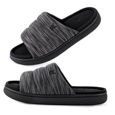 Mens Open-Toe Slippers Memory Foam Indoor Outdoor House 11-12 Black Speckle