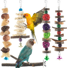 Bissap Bird Chew Toys, 5 Packs Parakeet Natural Wood Toys Parrot Hanging Cage To