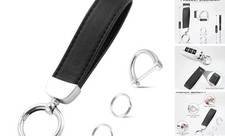 Leather Keychain, Car Key Chain with Anti-Lost D-Ring and 2 Key Ring, B-black