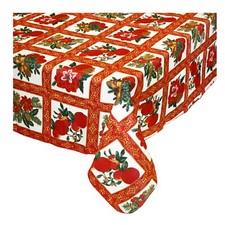 Christmas Tablecloth Holiday Cheer Fabric Fruit Block Scrolls 60 x 84 Rectangle