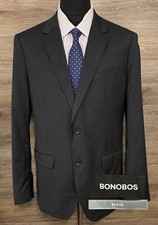 BONOBOS Mens Slim Fit Dark Charcoal Gray Two-Button Blazer Sport Coat Jacket 42R