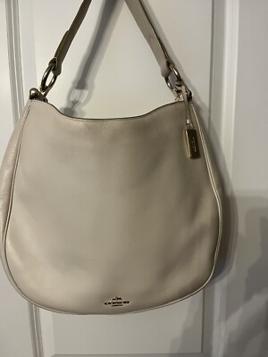 COACH Nomad Hobo Crossbody glove-tanned Leather White Cream Cary Hobo Purse Tote