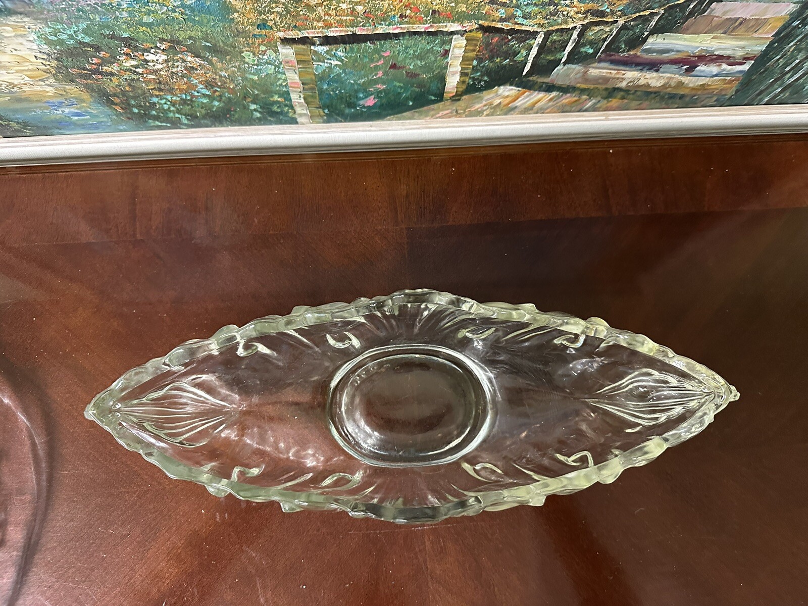 Vintage 1950's Jeannette Glass Gondola Fruit Bowl 16" Long