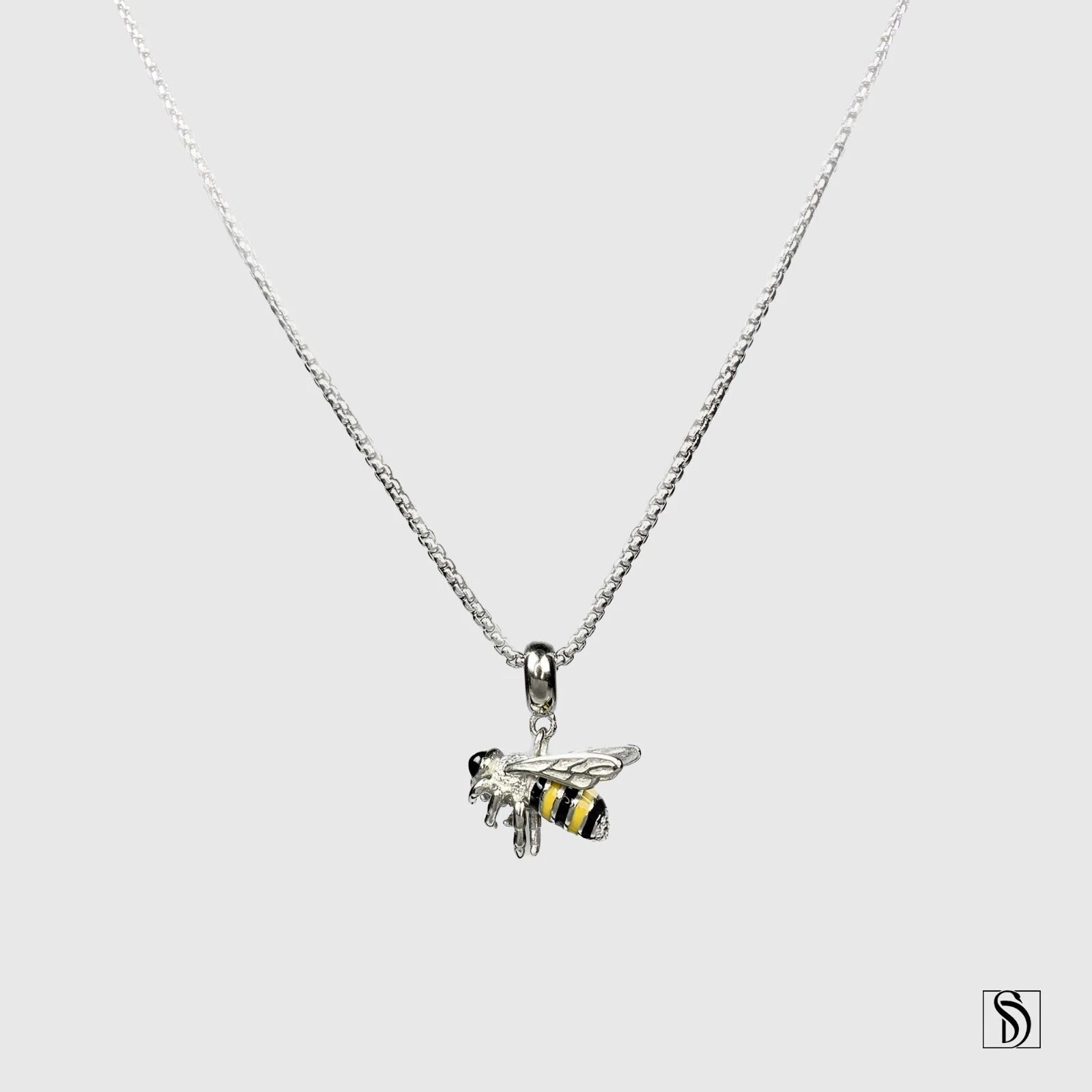 Collier pendentif abeille miel   chaîne de boîte pendentif argent sterling premium miel abeille