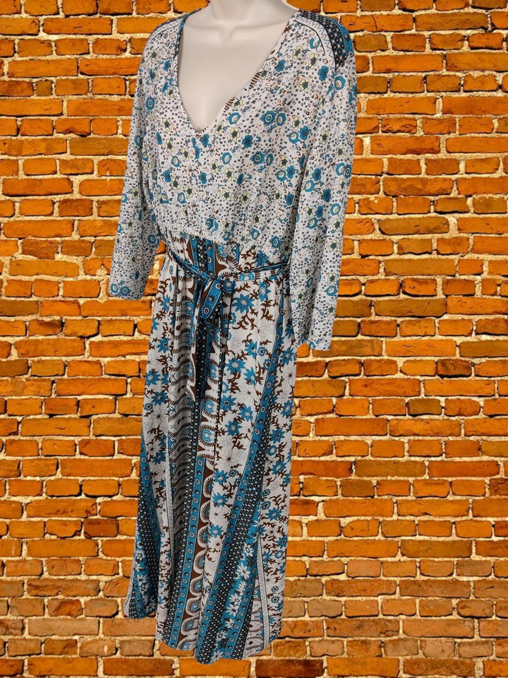 VINTAGE XL MULTI DRESS MAXI LONG SLEEVE BEACH TUNIC PRINT CASUAL WOMEN XLARGE — 第 2/4 张图片