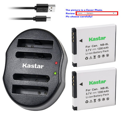 Kastar NB-8L NB8L Battery CB-2LAE Charger for Canon PowerShot A3300 IS Camera