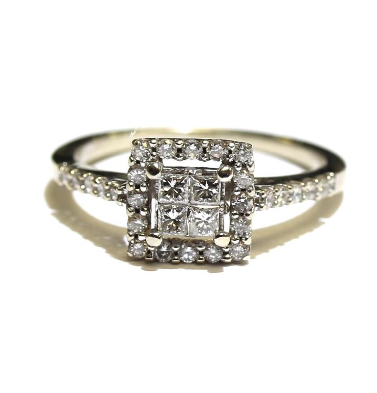 14k white gold .50ct princess invisible set diamond engagement ring 2.6g 5.5