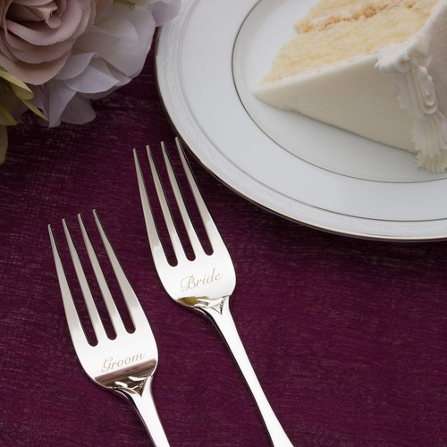 Wedding Fork Set, Silver Bride and Groom Cake Forks, Engraved Vintage Utensil... - Picture 5 of 7