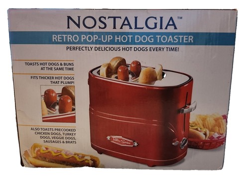Nostalgia Slot Hot Dog and Bun Toaster with Mini Tongs, Retro