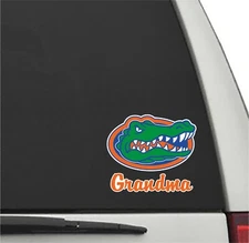 Florida Gators GRANDMA in ORANGE SCRIPT w/ Gator Head Vinyl Decal UF Sticker