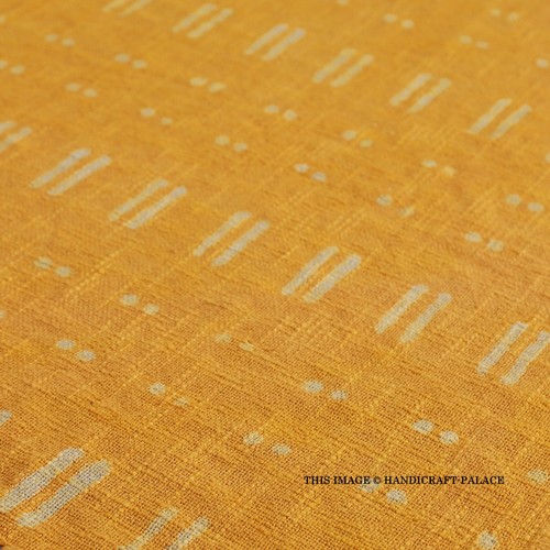 Indian Hand Block Print Blanket Handloom Yellow & Beige Cotton Sofa Bed Throw - Picture 4 of 6