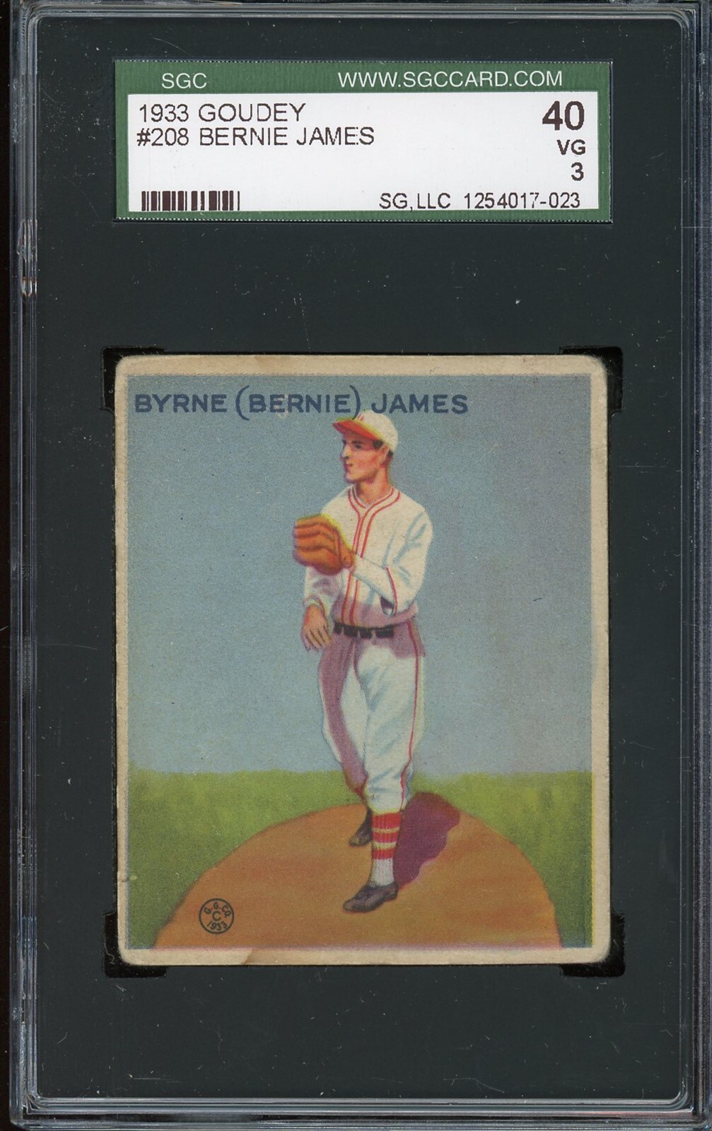 1933 Goudey Baseball #208 Bernie James SGC 3