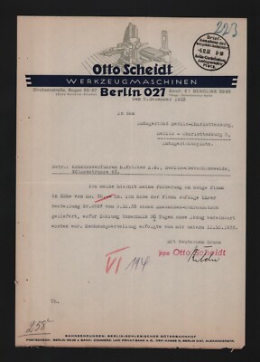 BERLIN, Brief 1933, Otto Scheidt Werkzeug-Maschinen