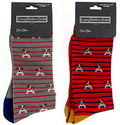 Equilibrium Herren Bamboo Jack Russell Socken Knöchel 1 Paar Grau, 1 Paar Rot