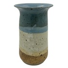 Stoneware Vase Studio Pottery Coastal Blue Brown Speckled Earth Tone Banded