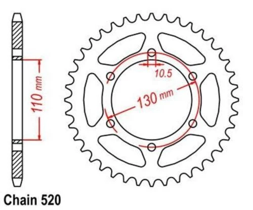 Roue a Chaîne 42 Dents (Chaîne 520) pour Kawasaki GPZ 500 R 87-07 - Photo 1/1