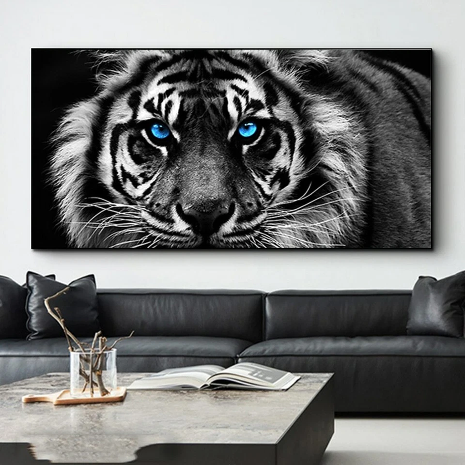 Black and White Tiger Head Canvas Painting Animals Poster Print Art Wall Picture - Image 4 of 4