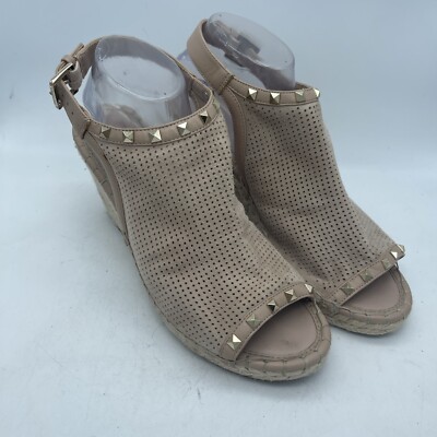 Marc Fisher Senton Suede Espadrille Studded Tan Wedges Peep Toe Women’s  Size 10M