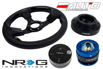 NRG 320mm Pilota Leather BK IN Steering Wheel 101H Hub 2.0 Blue Release Lock LB