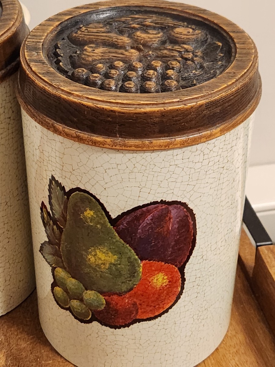 Set Of 4 Vintage Cheinco Housewares Metal Tin Canisters FRUIT