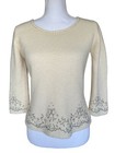 Amanda Smith Sweater Top Wool Angora Blend Women's Sz M Rhinestones Beaded Cream