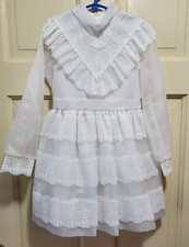 Vtg 70s 80s SHEER LONG SLEEVE FIRST COMMUNION DRESS SZ 7 Boho Lace MODEST TRAD
