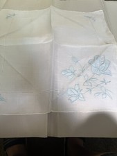 Vintage Blue Embroidered Applique Roses Hankie VGC   Wedding Bridal