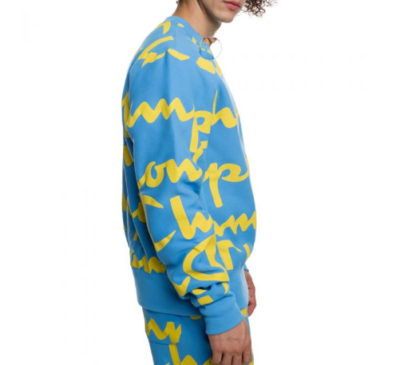 CHAMPION REVERSE WEAVE S2973 LBG ALL-OVER PRINT CREW BLUE YELLOW
