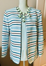 NWT Ann Klein Stripes Blue White Blazer With Blouse And Necklace Size L