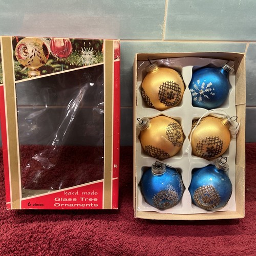 6 Vintage Austrian GLASS Christmas Ornament In Box 2 1/2” wide - Picture 2 of 16