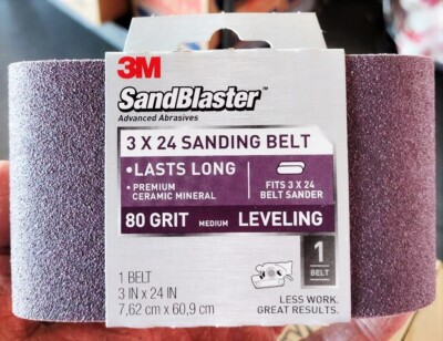 3M Premium Ceramic Mineral 3''x24'' Sanding Belt 80 Grit Medium Leveling 