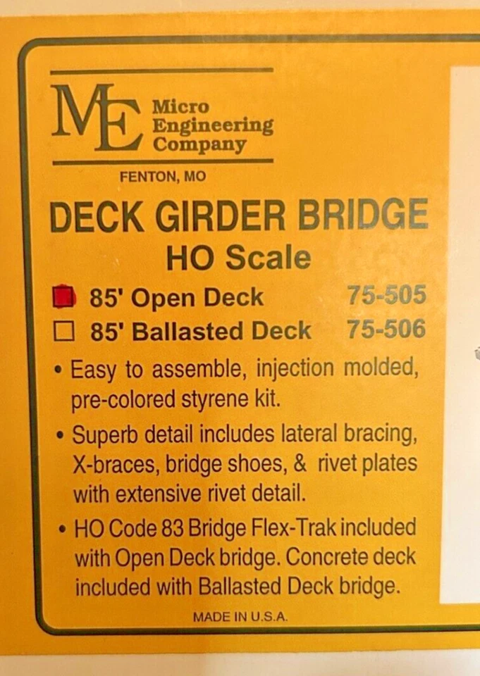 85 foot OPEN DECK GIRDER BRIDGE with BRIDGE TRACK - HO Scale - KIT 75505 - NEW - Image 4 of 4