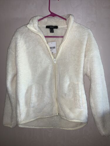 Forever 21 Off White Cream Faux Fur Coat Soft Coat Jacket M NWT