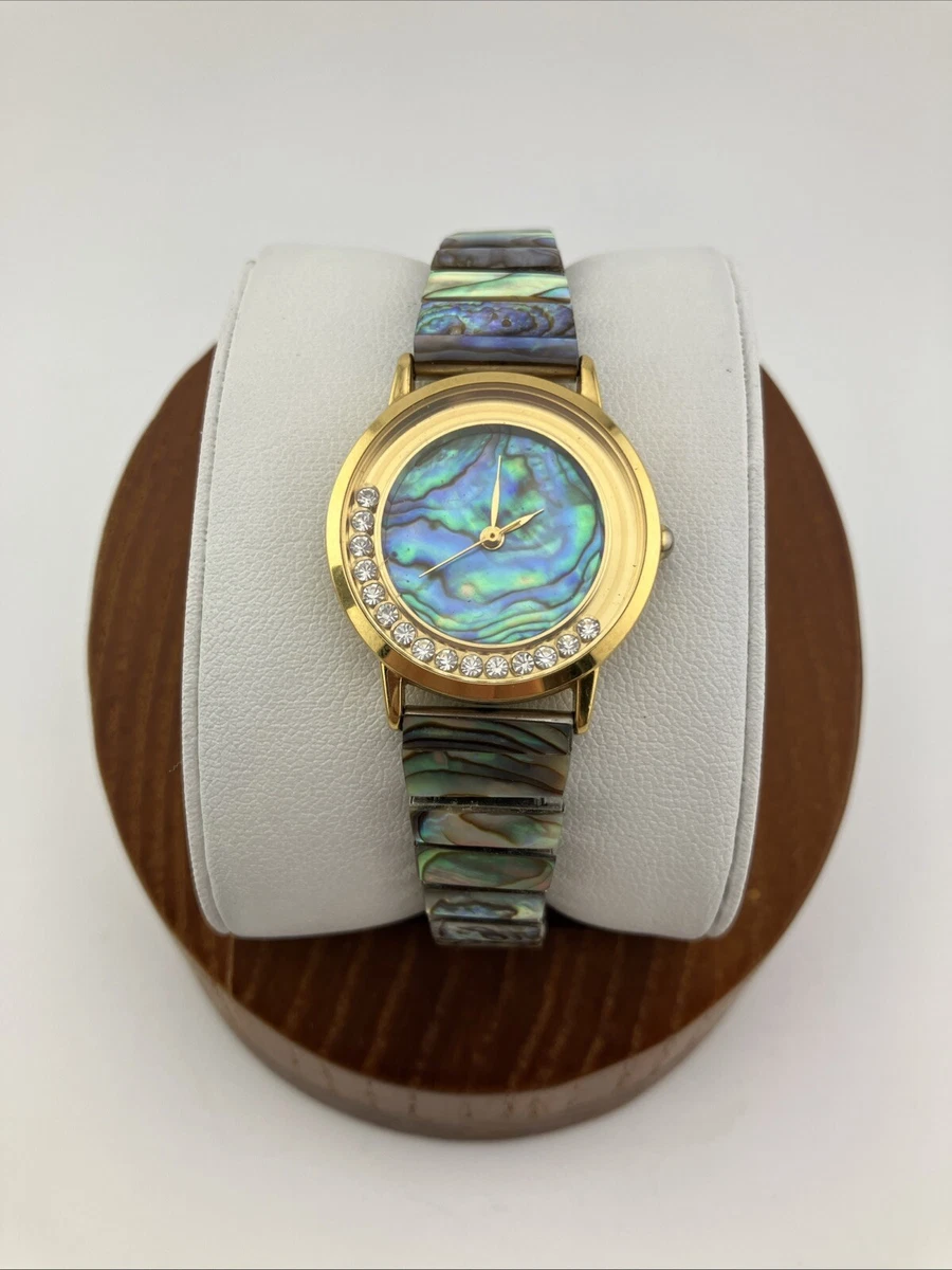 Vtg Futura Ladies 28mm Watch Gold Tone Abalone Band Floating  display picture 3