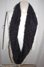 Womens Juniors BLACK INFINITY SCARF Plush & Fuzzy 8x68"