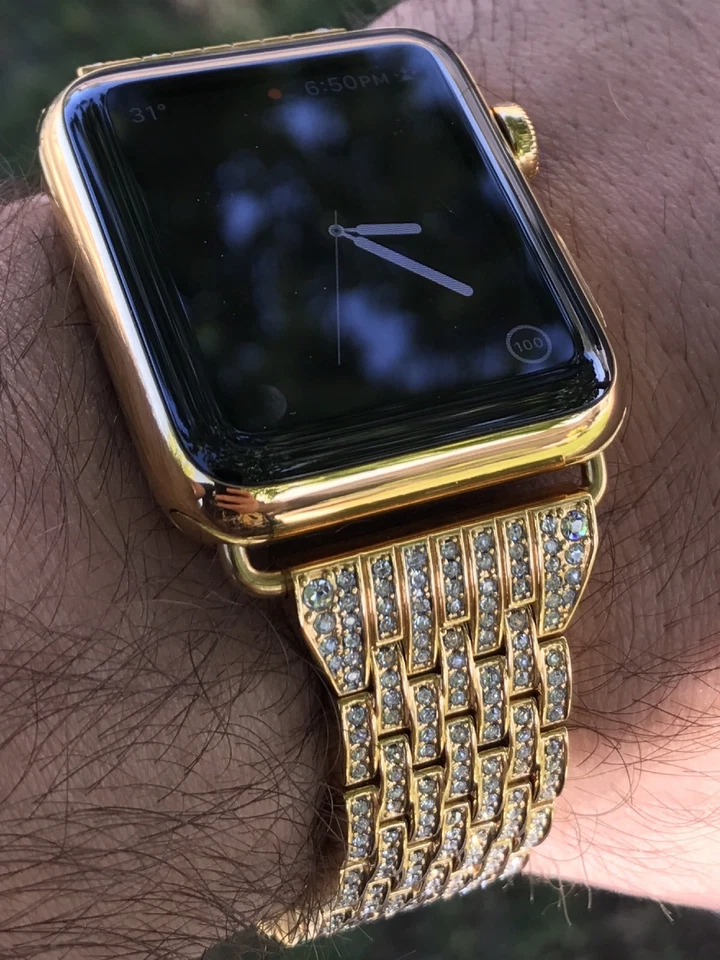 Apple Watch enchapado en oro 24K 42MM SERIE 2 eslabones dorados correa con diamantes de imitación Foto 2 de 4