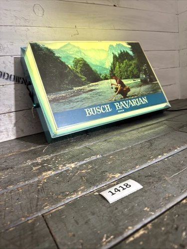 Vintage 1950's Busch Bavarian Beer Fishing Mountains  Lighted Metal Sign WORKS