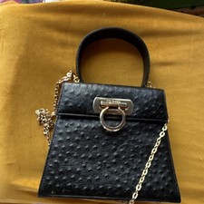 Colombo Ostrich Embossed Black Top Handle Bag...