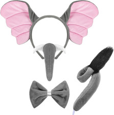 4 Pcs Elephant Costume Kids Elephant Ears Headband Nose Tail Bowtie for Children