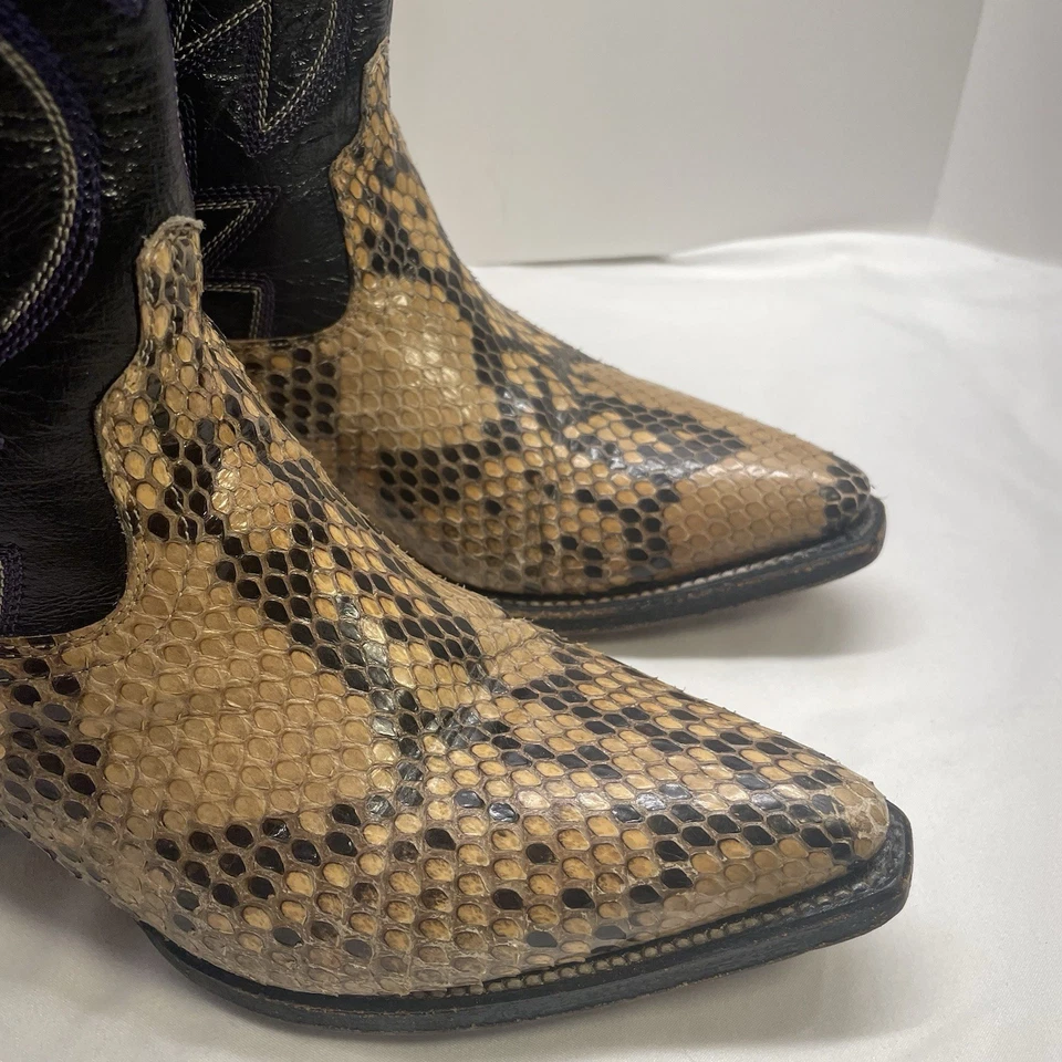 Botas de Vaquero Vaquero Pitón Piel de Serpiente Cuero Para Mujer Talla 26 MEX 9 EE. UU. Western Foto 3 de 4