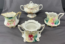 Antique RS Prussia Porcelain Lot of 4 - Creamers, Open Sugar and Covered Sugar