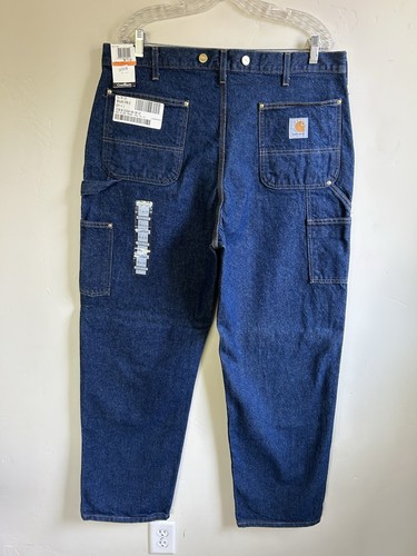 VINTAGE Carhartt B154 PRW Men 38 Blue Denim Double Knee LOGGER Jeans NEW 38x33.5 - Picture 6 of 14