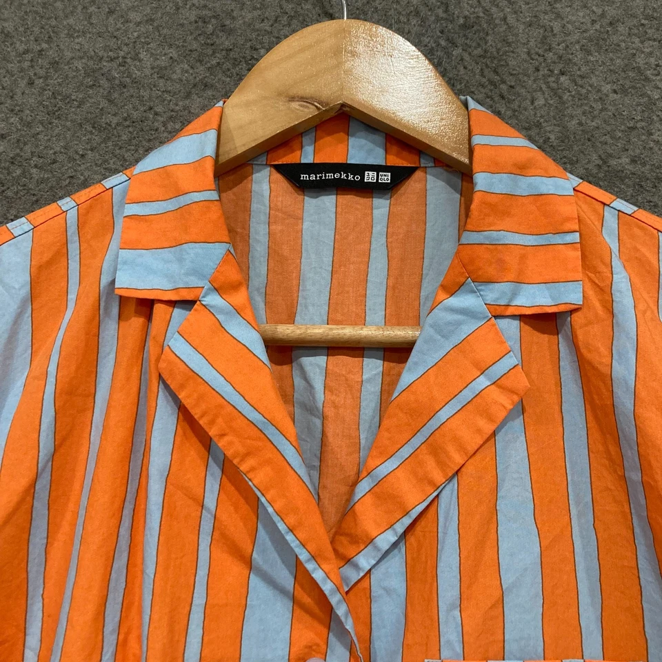 Camisa Uniqlo Marimekko Mujer Pequeña Mediana Naranja Rayas Manga Corta 35808 Foto 3 de 4