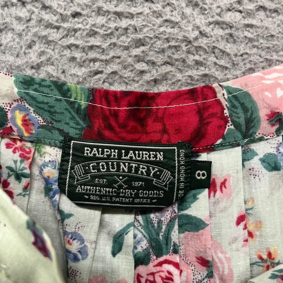 Vtg Ralph Lauren Country Skirt Women 8 Green Floral Tea Row Midi 80's 90's - Image 2 of 4