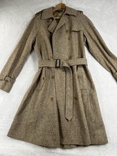 Theory Women s Tan Brown Tweed Wool Blend Double Breasted Belted Trench M