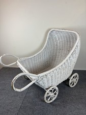 Vintage White Wicker Rattan Baby Doll Stroller Carriage Buggy 24  