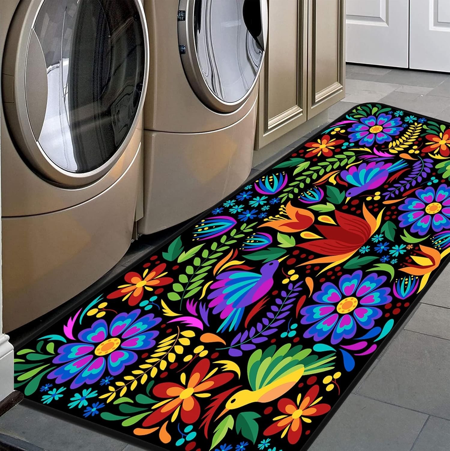 Floral Mexican Birds Kitchen Rugs Indoor Outdoor Non Slip Kitchen 40x20 in