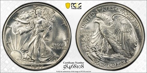 1937 Walking Liberty Half Dollar 50c PCGS MS 66 Nice High Grade US 90% Silver