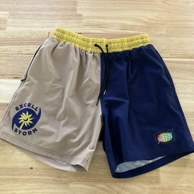 #ad Slunks Mens Medium Swim Shorts Colorblock Excell Storm Logo Elastic Waist Lined $19.99