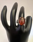 Vintage Sterling Silver 925 Big Cognac Amber & Marcasite 6.37g Ring Size 7